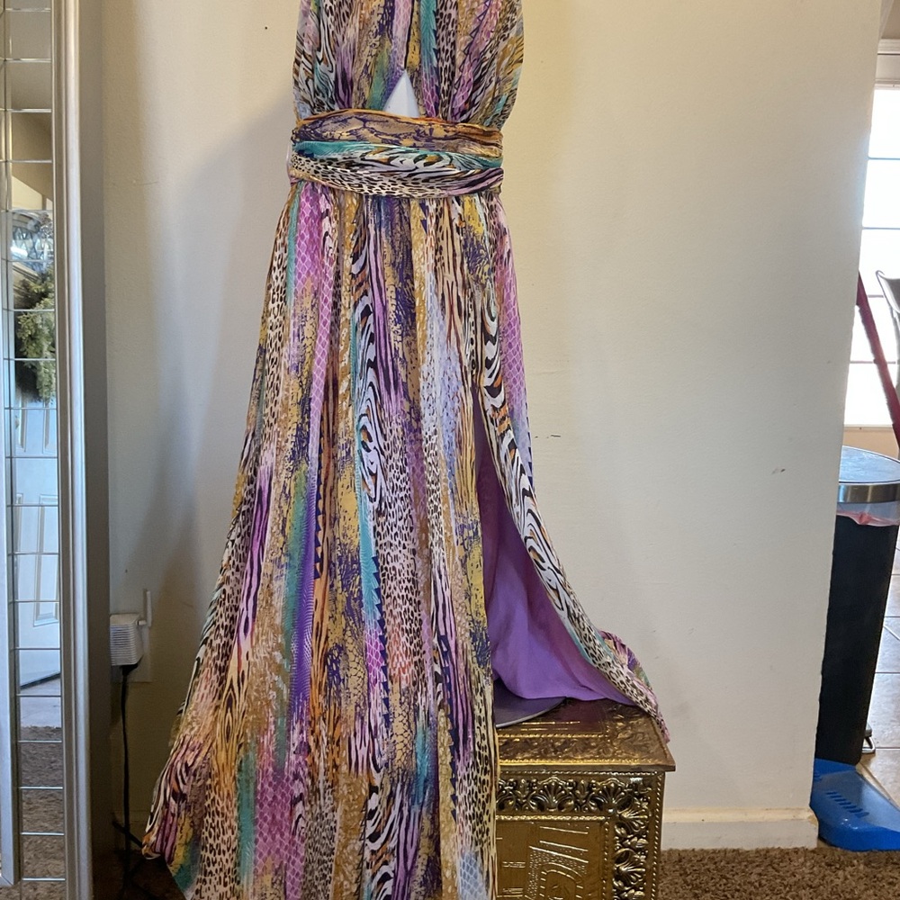 Fashion Nova Purple Blue Pleated Halter Maxi Gown